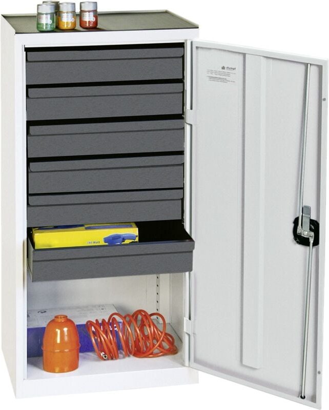 Werkzeug- und Materialschrank Serie 3000 lichtgrau + 6 Schubladen 100 mm - 3001607 - Stumpf
