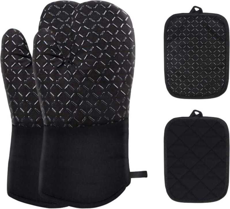 Shining House - Ofenhandschuhe, 1 Paar und Silikon-Topflappen, Ofenhandschuhe, Küche mit Topflappenmatte, hitzebeständig...