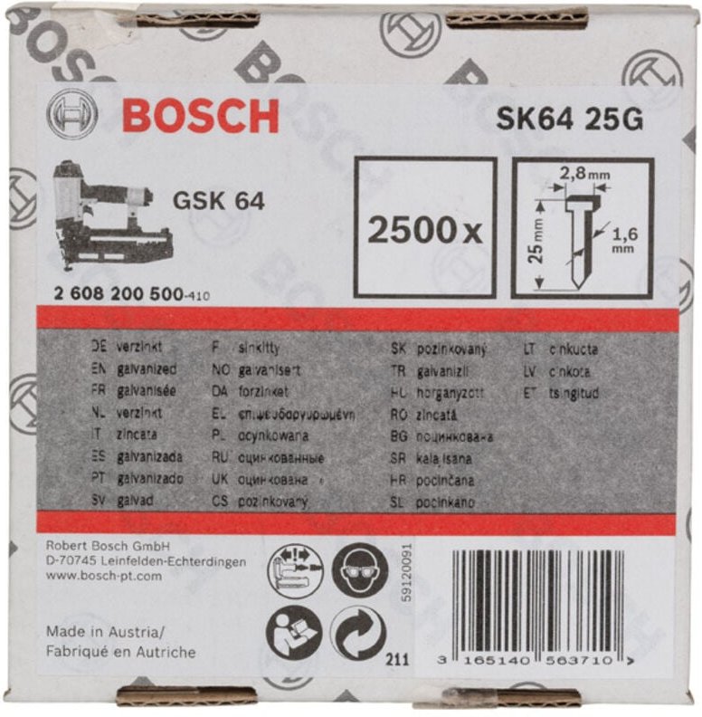No Brand - Bosch Senkkopf-Stift SK64 25G, 1,6 mm, 25 mm, verzinkt, 2500er-Pack