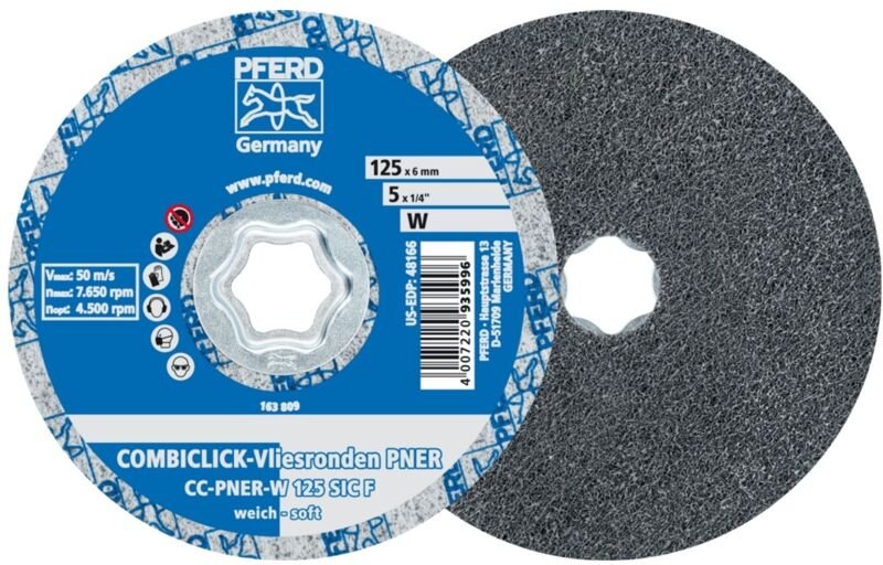 PFERD COMBICLICK verpresste Vliesronde CC PNER Ø 125 mm Weich SIC Fein für Finish