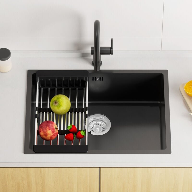 Edelstahl Küchenspüle 60 x 44 cm Einbauspüle, Küchenspülbecken für ab 65 cm Unterschrank, Edelstahlspüle, inkl. Abtropfk...