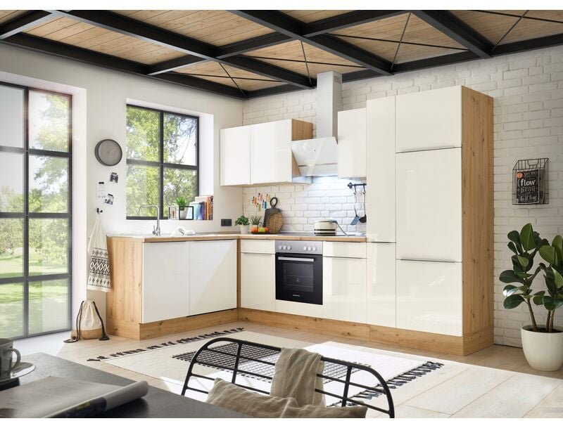 Thumbnail - Küche Küchenzeile Winkelküche Marleen Premium 310 cm Weiß Artisan Eiche Respekta