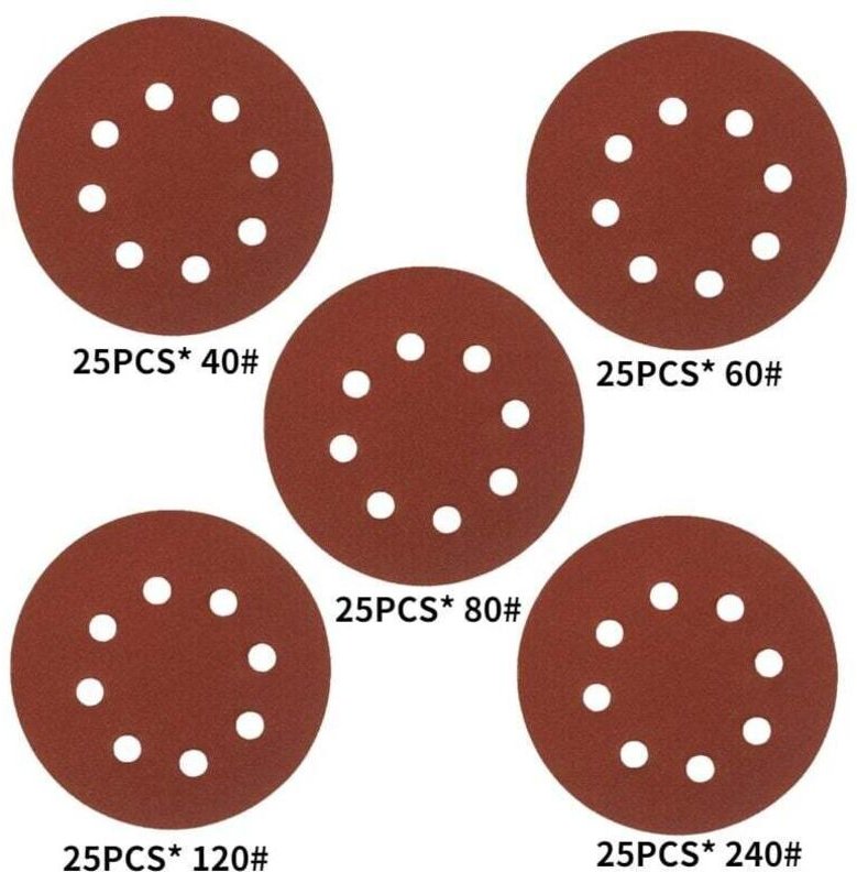 5" Runde Polierscheiben - Körnung 40-125, 8 Löcher, 125 Stück