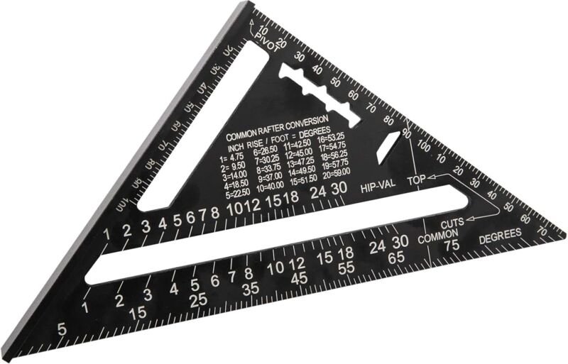 Beijiyi - 180 mm (7 Zoll) Aluminium-Dreieck-Quadrat-Lineal, Multifunktions-Winkelmesser, Zimmermannswinkel, 45–90 Grad, ...