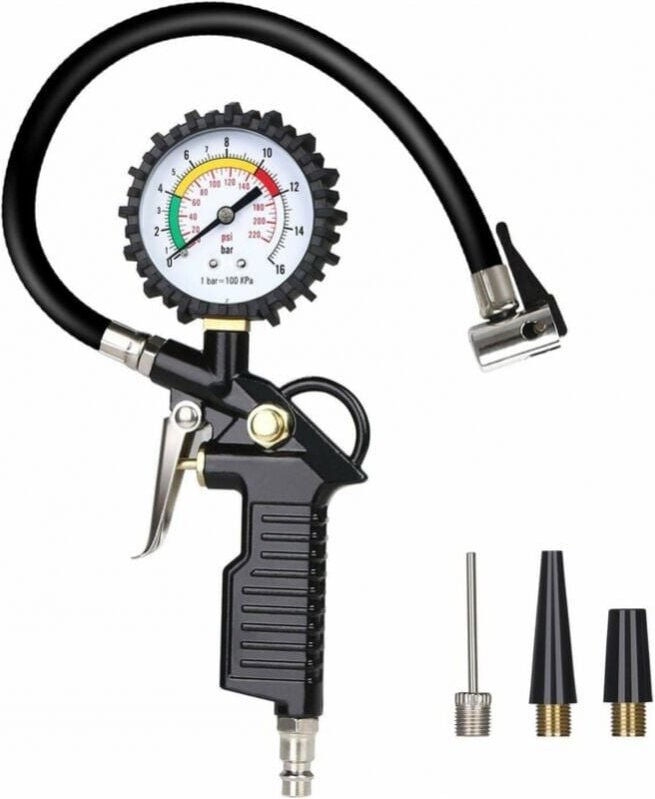 Thumbnail - Reifenfüller-Manometer, Reifenfüller-Manometer, 220 PSI, multifunktionales Manometer mit Mittelventil-Werkzeug