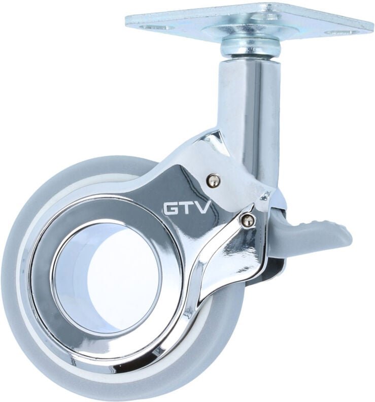 Möbelrolle Chrom glänzend bodenschonend Lenkrolle Laufrolle Grau 60mm mit Bremse