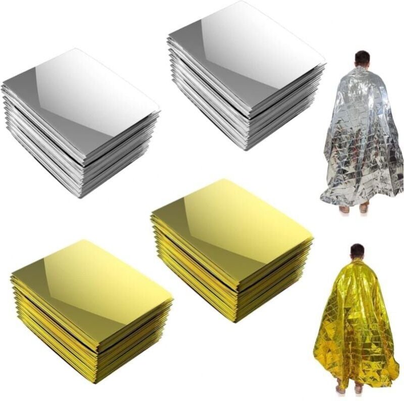 Berlebensdecke, 4er-Pack, Notfalldecke, 210 x 130 cm, wiederverwendbare Thermodecke gegen Kälte und Hitze für Outdoor-Üb...