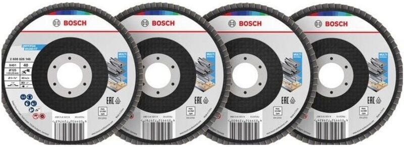 Bosch X451 Fächerschleifscheiben Set, 125 x 22,23 mm, K40/K60/K80/K120, Z27, 60-tlg.