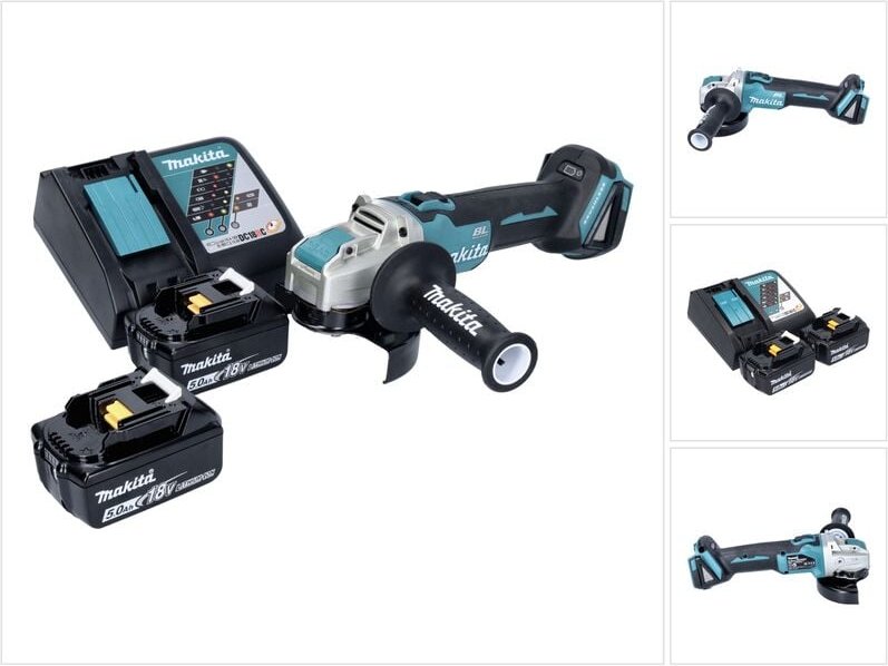 Dga 521 RTX1 Akku Winkelschleifer 18 v 125 mm x-lock Brushless + 2x Akku 5,0 Ah + Ladegerät - Makita