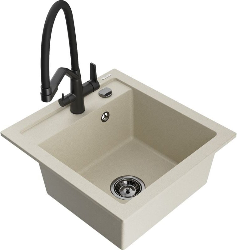 Vito 1-Becken-Granitspüle mit Mischbatterie Duo, Beige - 6503-69-671701-70-B - Mexen