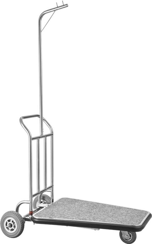 Gepäckwagen, 272 kg Tragkraft, 3-rädriger Gepäckwagen aus Edelstahl, Kofferwagen mit grauem Teppichboden & Gummirädern, ...