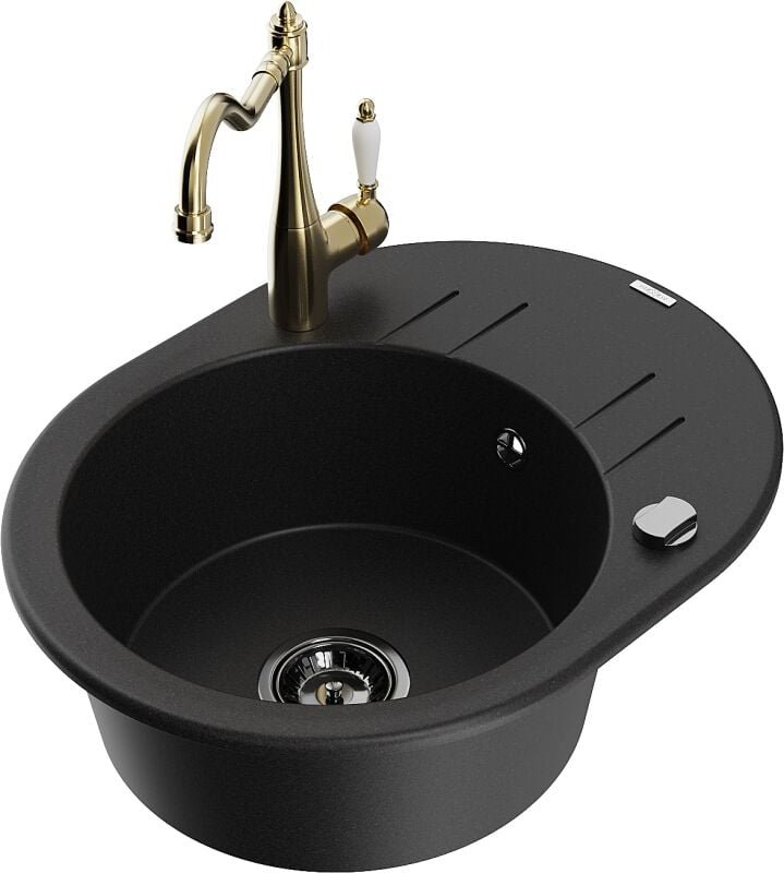 Kevin 1 Becken-Granitspüle mit Abtropffl√§che und Mischbatterie Carla, Schwarz - 6517-77-670700-50-B - Mexen