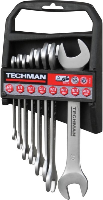 8er-Satz Doppelmaulschlüssel Branchen: 6x7 / 8x9 / 10x11 / 12x13 / 14x15 / 16x17 / 18x19 / 20x22 mm Techman