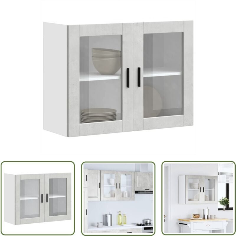 The Living Store - vidaXL Küchen-Hängeschrank mit Glastür Porto Betongrau