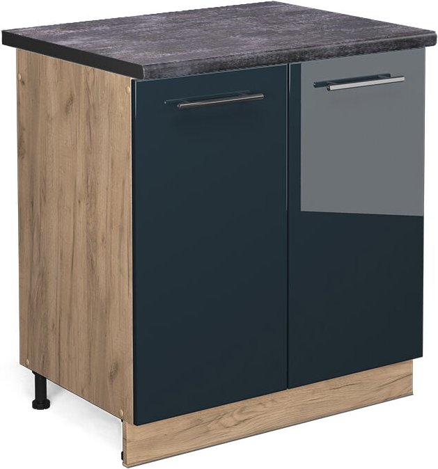 Vicco - Spülenunterschrank Fame-Line, Dunkelblau Hochglanz, 80 cm , ap Anthrazit