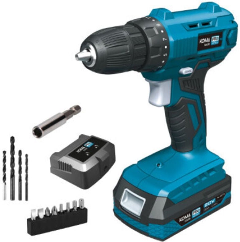 Koma Tools - 20V Akku-Bohrschrauber 2,0Ah Akku - Ladegerät - Zubehör