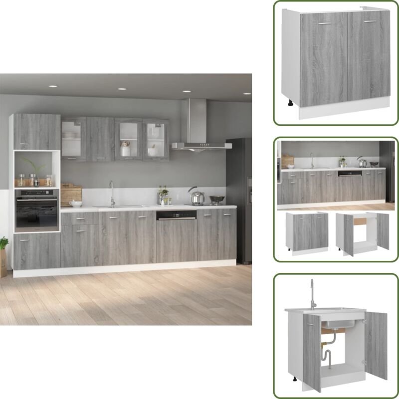 Spülenunterschrank Grau Sonoma 80x46x81,5 cm Holzwerkstoff - Küchenmöbel - Spülenschrank - Unterschrank Küche - Holzschr...