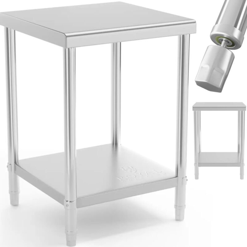 Thumbnail - Tisch, zentrale Arbeitsplatte aus Stahl mit Ablage, 60 x 60 cm