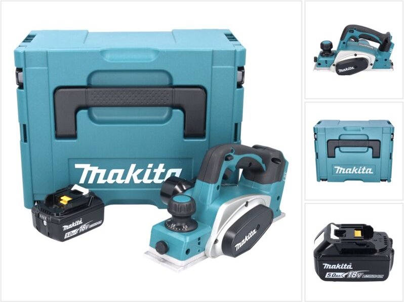 Dkp 180 T1J Akku Hobel 18 v 82 mm + 1x Akku 5,0 Ah + Makpac - ohne Ladegerät - Makita