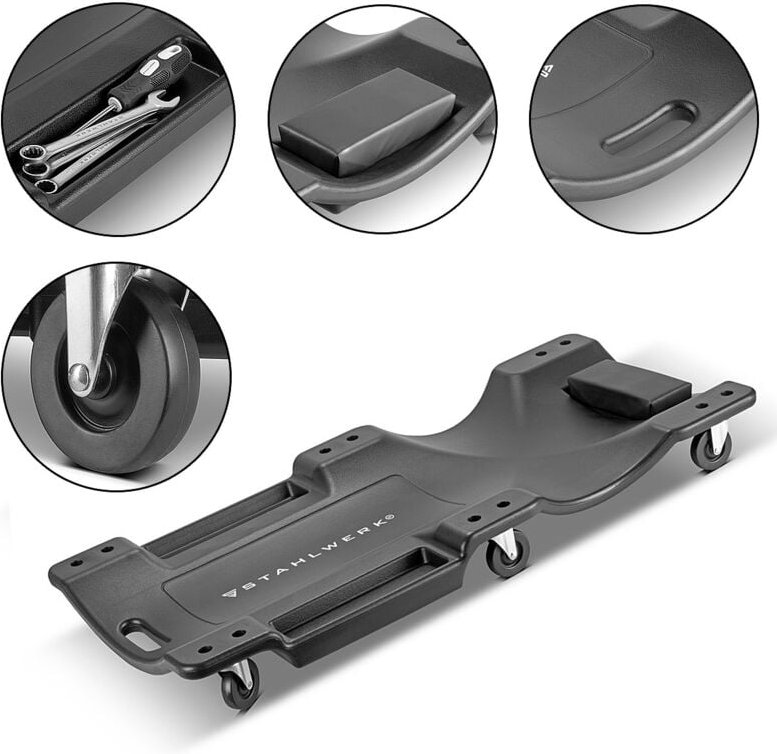 STAHLWERK Kfz-Rollbrett XXL RC-40 ST mit 500kg Tragfähigkeit 6 bewegliche Rollen