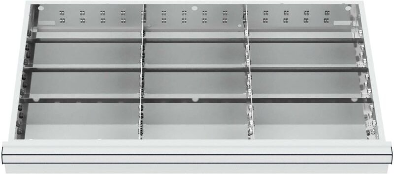 Schubladeneinteilung Metalleinteilung blh 200-300 mm Innenmaß 800x450 mm 12 Fächer 6 x tw 275 - Stier