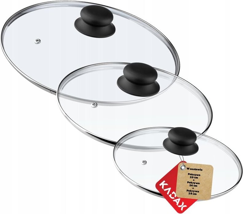 Thumbnail - Glasdeckel Set, mit Griff aus Kunststoff, Universaldeckel, 20+24+28 cm - Kadax