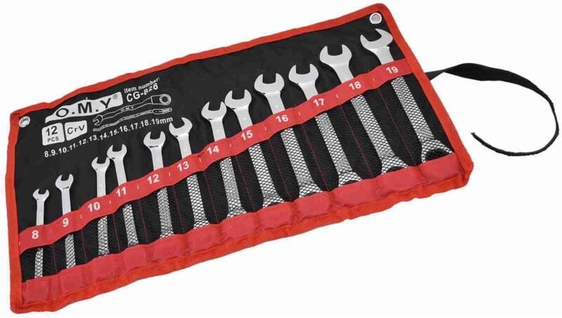 Ineasicer - 12-teiliger Ratschenschlüsselsatz aus Chrom-Vanadium-Stahl, metrisch, 8–19 mm, mit Aufbewahrungstasche (fest...