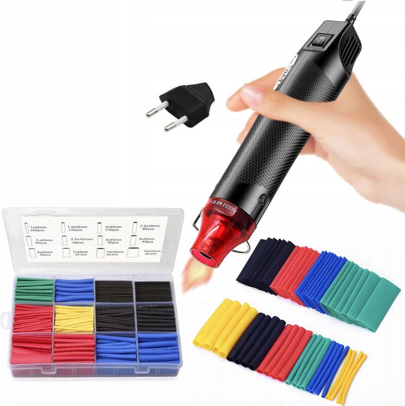 Rosfix Mini-Heißluftpistole 300 W + Rosfix-Set Schrumpfschläuche 850-tlg.