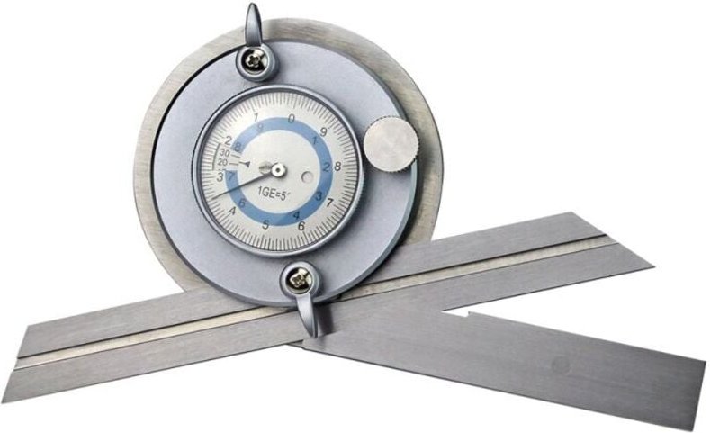 MIB - Univ.-Winkelmesser inox mit Meßuhrablesung Schiene 150 mm