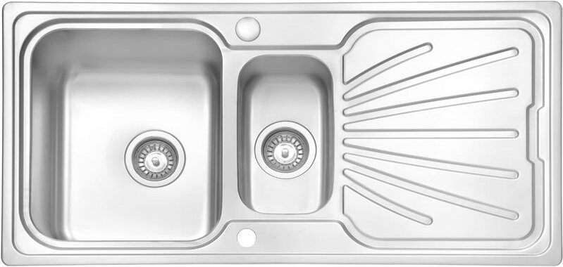 Küchenspüle 1,5 Becken Einsatz, 100 x 50cm Umkehrbarem Abtropffläche Waschbecken aus Edelstahl Einbau mit Abfallsieb - J...