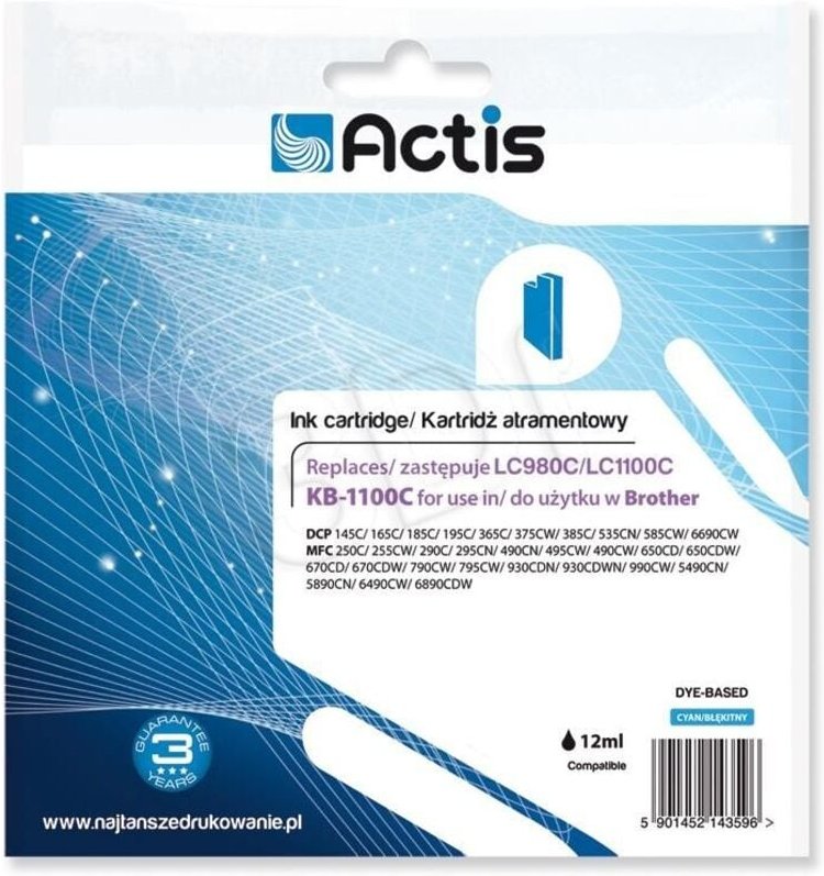 Thumbnail - ACTIS KB-1100C - Brother LC1100C/980C Ersatz-Tintenpatrone, blau, 19ml