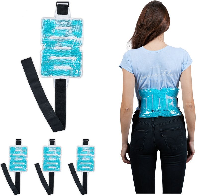 Kältegürtel, 4 Kühlpads mit Klettverschluss, wiederverwendbar, Kalt Warm Kompresse Rücken & Schulter, hellblau - Relaxda...