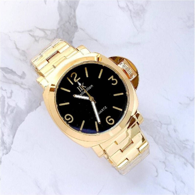 Trade Shop Traesio - Trade Shop - ik collection Analoge Quarz-Armbanduhr für Herren, groß, goldfarben, schwarzer Hinterg...