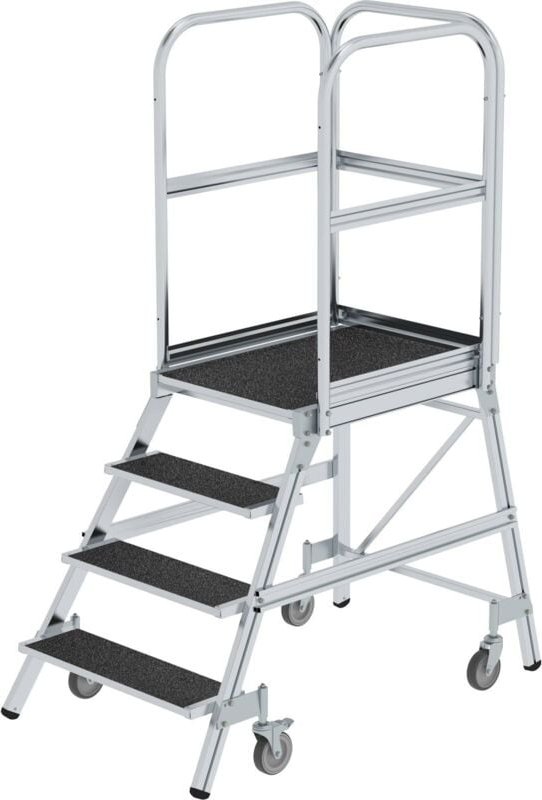Günzburger Steigtechnik - Podesttreppe einseitig begehbar mit Federrollen Korundbeschichtung R13 4 Stufen - 054104