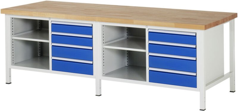 Werkbank höhenverstellbar 8463A2, B2500xT900xH840-1040mm, 8x Schublade-TA - RAU