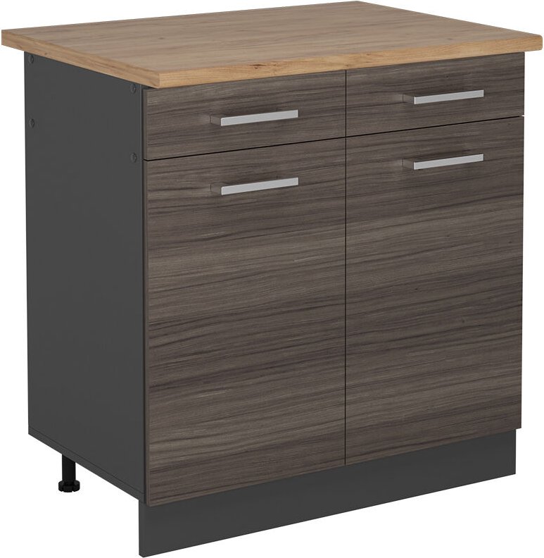 Vicco - Küchenunterschrank R-Line, Edelgrau, 80 cm , ap Eiche