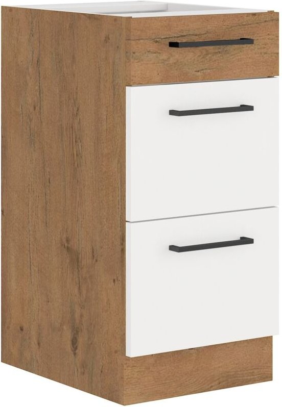 Küchen Preisbombe - Vigo Unterschrank 40 Eiche Lancelot Weiß Hochglanz Küchenzeile Soft-Close Küche