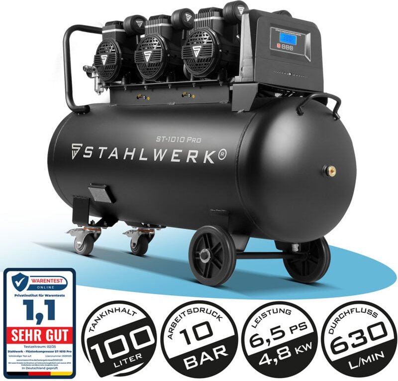 STAHLWERK Kompressor ST-1010 Pro 10 bar, 6,5 PS, 4,8 kW, 630 l/min, 100 l Tank