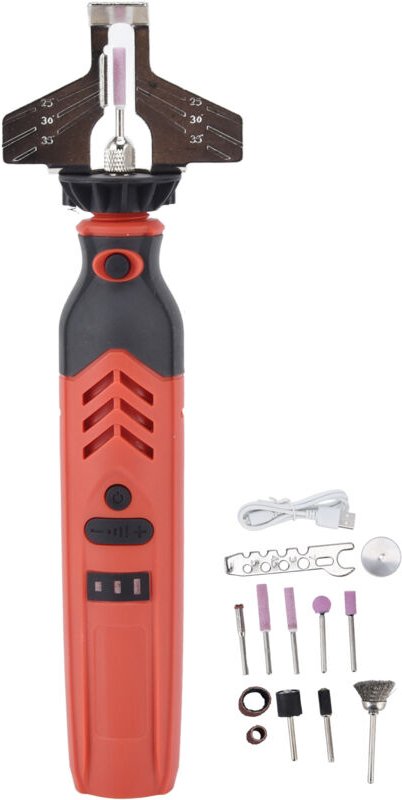 Eosnow - DC3,6V Akku-Sägeschärfer-Set, Hand-Kettensägen-Schärfset, rotes Kettensägen-Schärfwerkzeug-Set