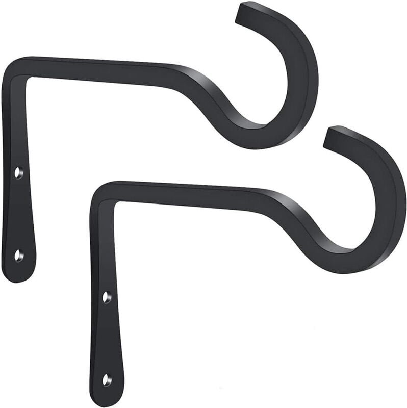 2 schwarze Wandhaken aus Metall – Halter für Hängekörbe, für Vogelfutterspender, Pflanzgefäße, Laternen, Windspiele - Ln...