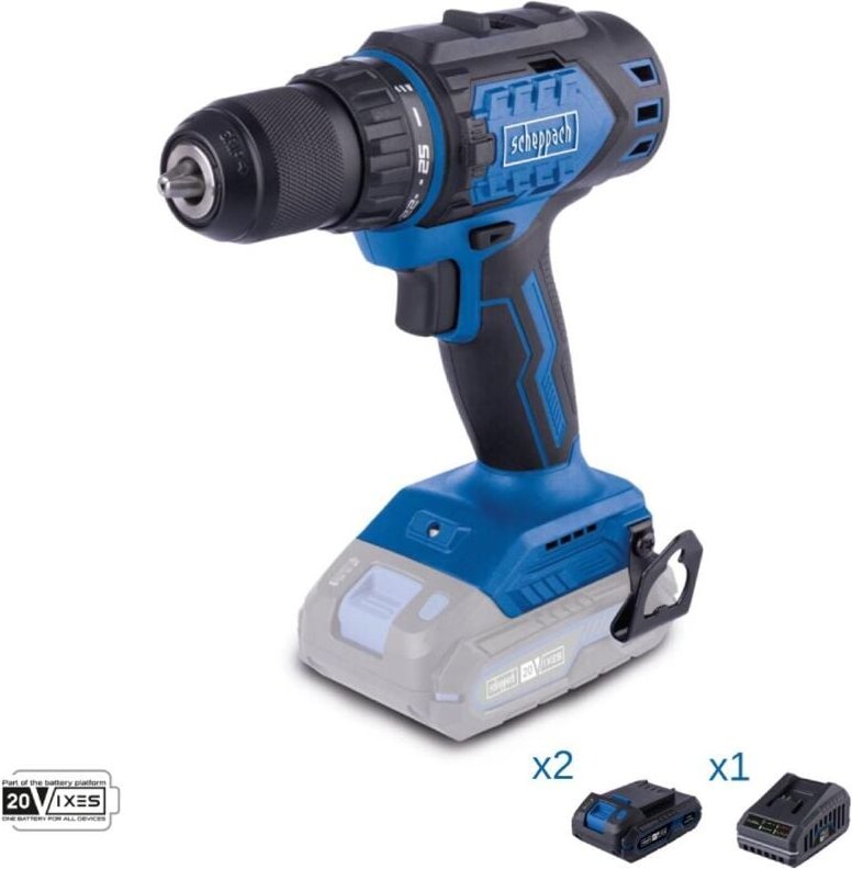 Akkuschrauber 20V 2 Akkus 2.0Ah und Ladegerat ixes Scheppach bc-dd60-x