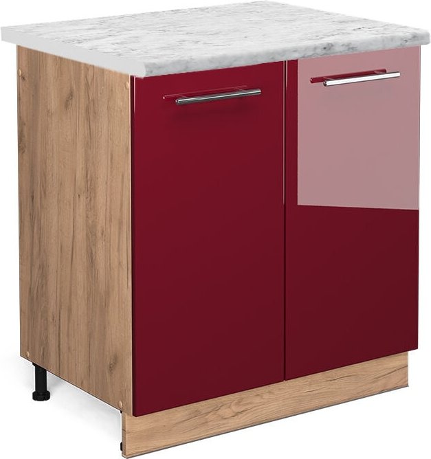 Vicco - Spülenunterschrank Fame-Line, Bordeaux Hochglanz, 80 cm , ap Marmor