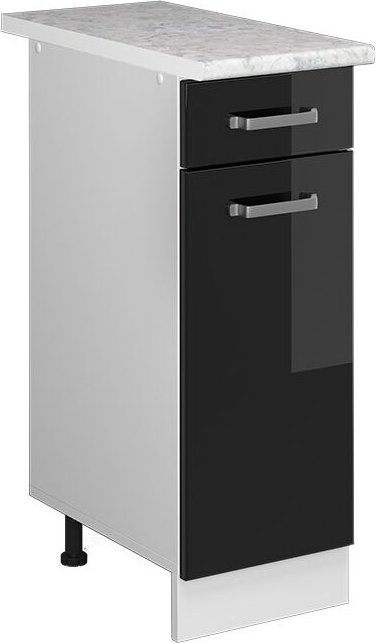 Vicco - Küchenunterschrank R-Line, Schwarz Hochglanz, 30 cm , ap Marmor
