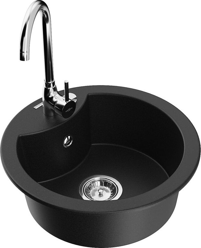 Diego 1-Becken-Granit-Spüle mit Mischbatterie Telma, Schwarz - 6512-77-670200-00 - Mexen