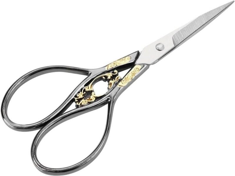 Antike Schere, Vintage-Stil, Edelstahl-Schere, Kreuzstich-Schere, Haushalts-DIY-Nähzubehör (schwarz mit goldenem Muster)...