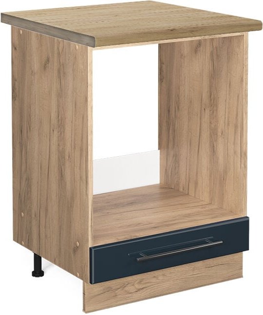 Vicco - Herdumbauschrank Fame-Line, Dunkelblau Hochglanz, 60 cm , ap Eiche