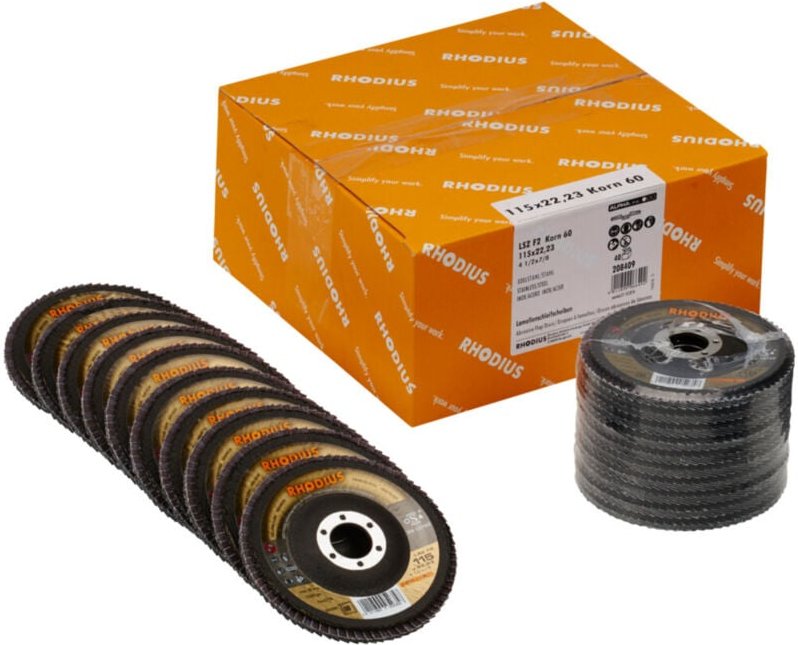 Rhodius - lsz F2 value, 40 Stück, 115 mm, Korn 60, Fächerschleifscheibe