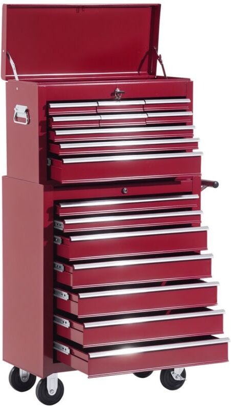 Werkstattwagen mit Werkzeugkasten, Werkzeugwagen leer abschließbar mit Schubladen, Werkzeugfach, Schlüssel und Antirutsc...