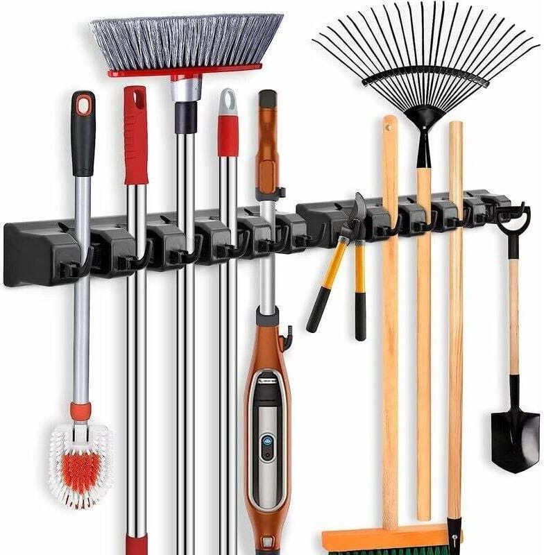 2er-Pack Besenhalter zur Wandmontage, Gerätehalter zur Wandmontage mit 5 Halterungen und 6 Haken, Besenhalter, Werkzeugh...