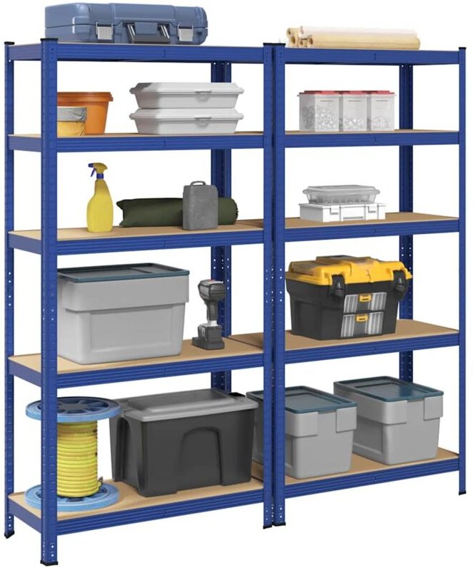 Lagerregale mit 5 Böden 2 Stk. Blau Stahl & Holzwerkstoff - Vidaxl